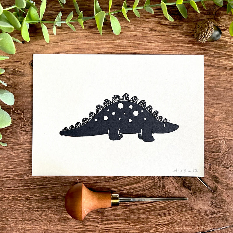 Stegosaurus 5" x 7" Original Handmade Print